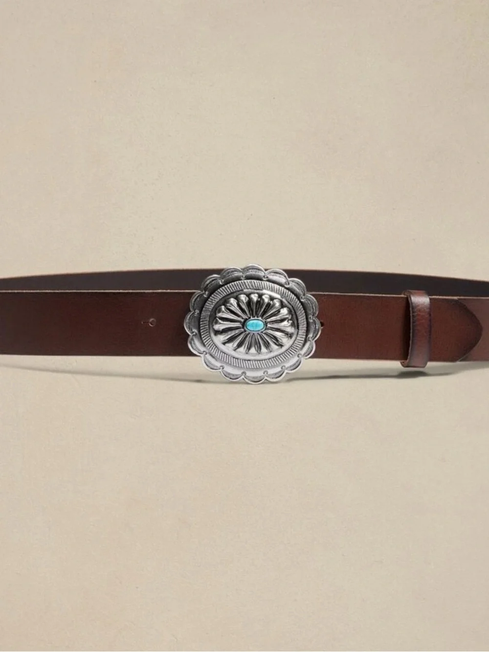 Banana Republic Brown Leather Belt with Silver Turquoise Concho Buckle